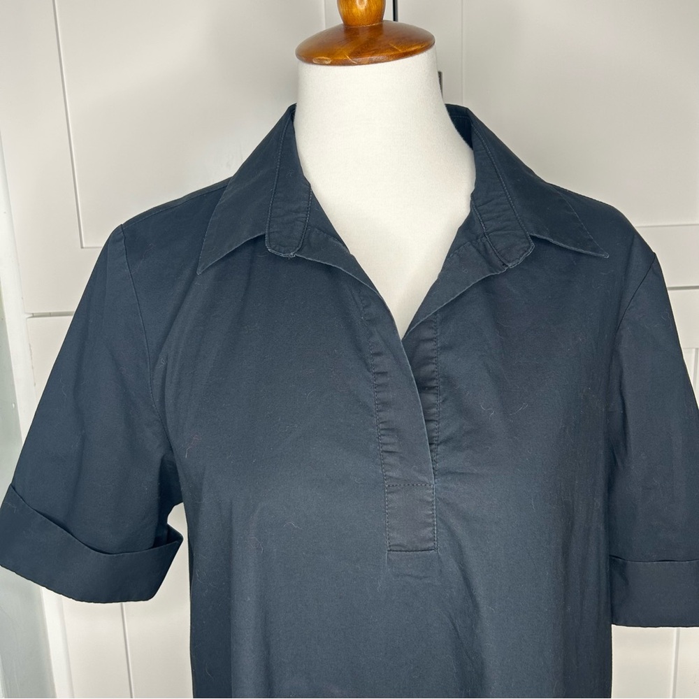 Estelle and Finn Black Short Sleeves Cotton Shift Shirt Dress Collared Pockets L - Picture 2 of 9